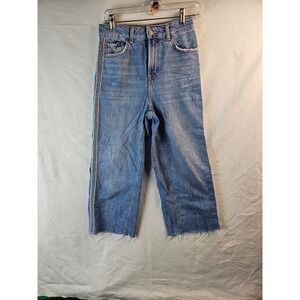 Topshop Moto Striped Side Tape High Waisted Straight Leg Jeans Blue W26 L30